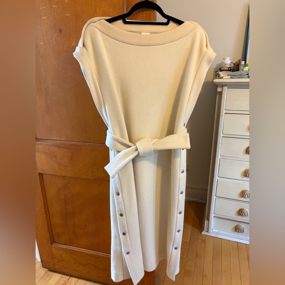 Seya Chic Cream Midi Dress with Button Accents